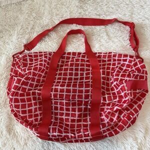 IKEA KNALLA Duffle Bag Red White Grid Duffel Packable Travel Gym Lightweight